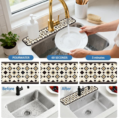 2 Pcs Kitchen Sink Splash Guard Faucet Mat Wood Grain Pattern Faucet Mat for Sinks Natural Wood Color Absorbing Drying Mats for Kitchen Bathroom, 23.6x5.5inch