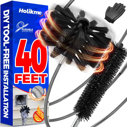 Holikme Dryer Vent Cleaner Kit - 40Ft Flexible Lint Brush for Deep Cleaning | Dryer Vent Cleaner Brush with Drill Attachment, Removes Years of Lint Buildup, Improves Airflow, Faster Drying & Fire Safety