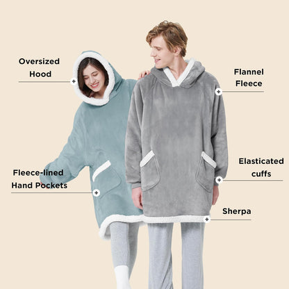 Bedsure Wearable Blanket Sherpa Hoodie Gifts, Sweatshirt, Grey, Standard