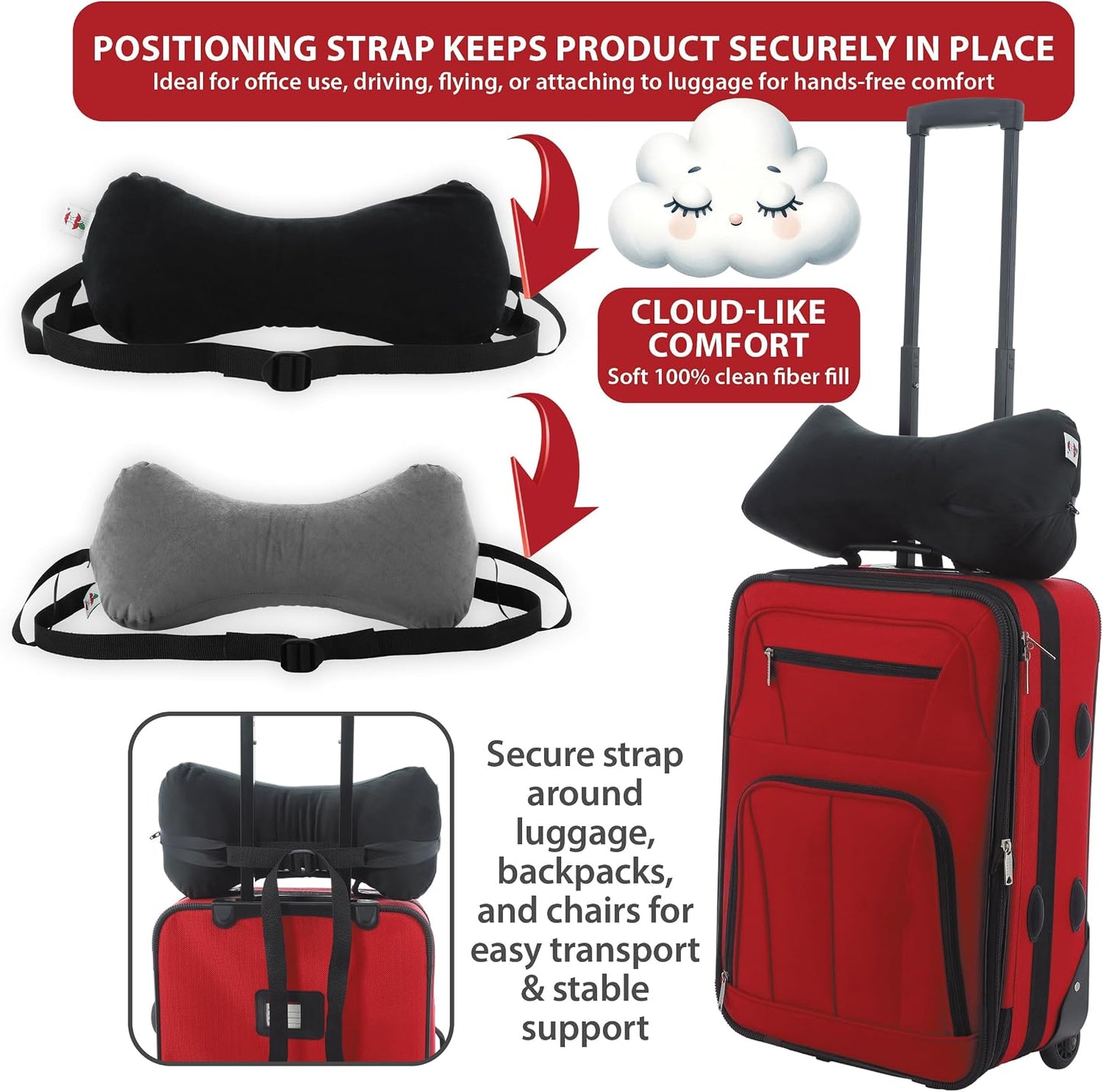 Sleep Log Ergonomic Neck & Travel Pillow for Pain Relief & Support, Full BK | Bone-shaped pillow provides adjustable support for the neck, back, knees, or legs while traveling, sitting, or sleeping.