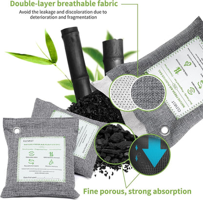 CLEVAST Bamboo Charcoal Air Purifying Bags - (Large, 4×200g), Removes Odors and Moisture, Nature Fresh Air Purifier Bags, Odor Eliminator for Home, Car, Pets, Bathroom, Basement