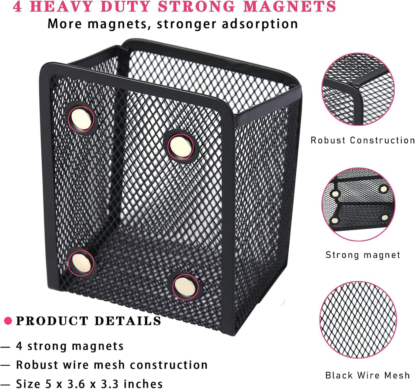 Magnetic Pencil Holder,Mesh Stainless Steel Pen Basket, Metal Writing Utensil Storage Organizer for Whiteboard,Blackboard,Kitchen, Locker, Home, or Office | Metal Writing Utensil Storage Organizer for Whiteboard,Blackboard,Kitchen, Locker, Home, or Office