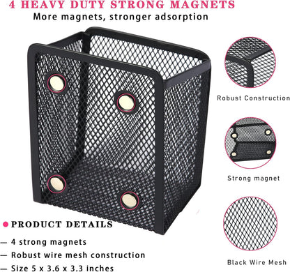 Magnetic Pencil Holder,Mesh Stainless Steel Pen Basket, Metal Writing Utensil Storage Organizer for Whiteboard,Blackboard,Kitchen, Locker, Home, or Office | Metal Writing Utensil Storage Organizer for Whiteboard,Blackboard,Kitchen, Locker, Home, or Office