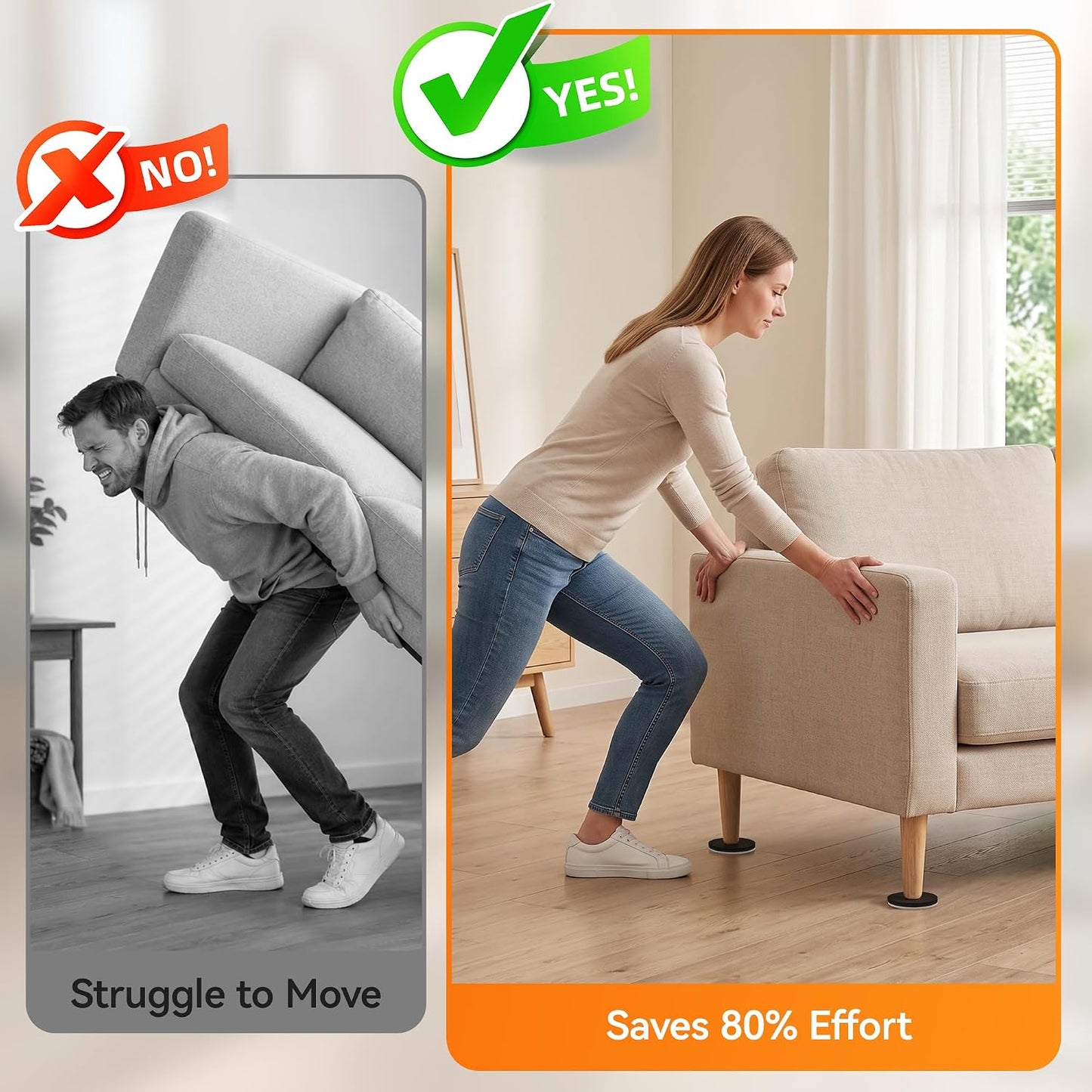 Furniture Sliders for Hardwood Floors, Save 80% Effort Safely and Easily, The Glide Tool Set for Heavy Furniture and Appliances, Reusable Floor Protectors and Moving Pads (16 Pack 3.5" Slider)