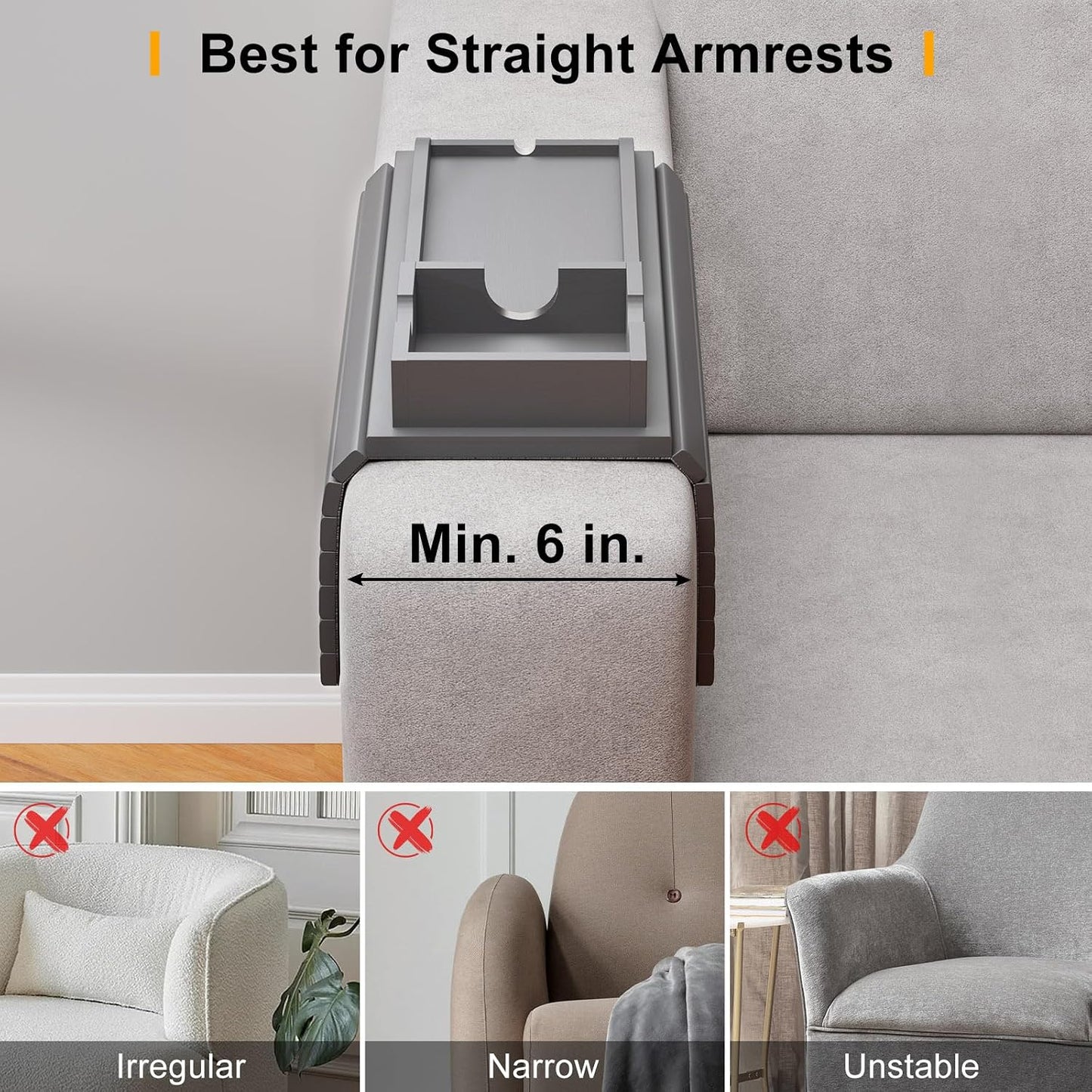 Bestjing Bamboo Sofa Armrest Tray - Couch Arm Tray with Detachable Couch Cup Holder - 2 in 1 Anti-Slip Foldable Sofa Armchair Caddy Table for Drinks Cellphone TV Remote Snacks