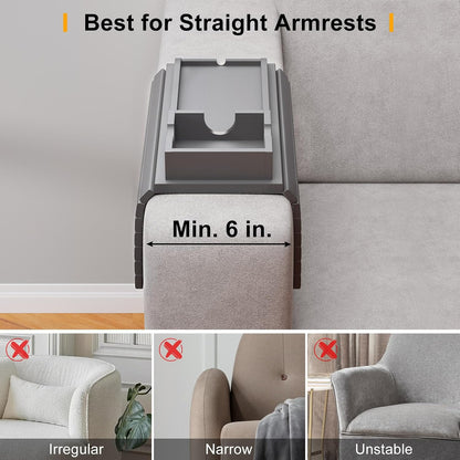 Bestjing Bamboo Sofa Armrest Tray - Couch Arm Tray with Detachable Couch Cup Holder - 2 in 1 Anti-Slip Foldable Sofa Armchair Caddy Table for Drinks Cellphone TV Remote Snacks