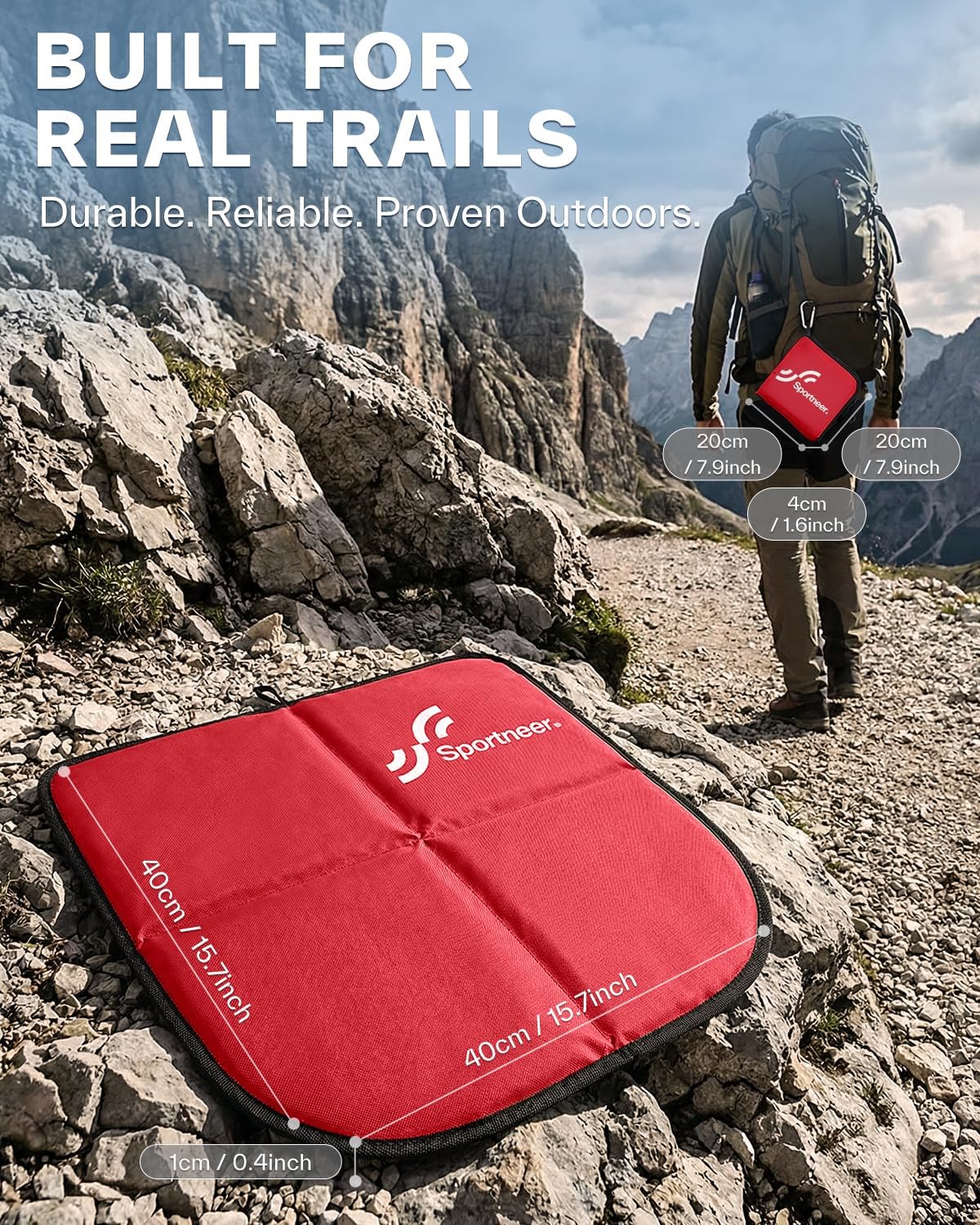 Sportneer Sitting Pad, 0.13lbs Lightweight Waterproof Folding Seat Pad for Backpacking, 15.75'' x 15.75'' Portable Camping Seat Mat for Hiking, Picnics & Outdoor Use