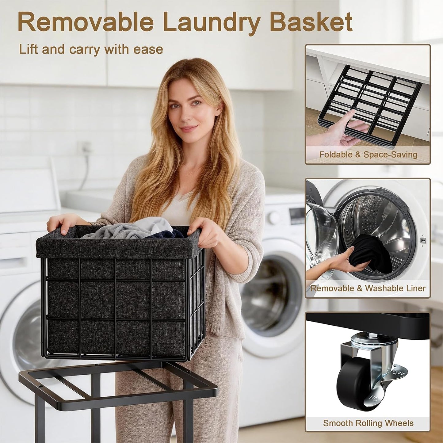 120L Vertical Laundry Sorter,3 Tier Metal Rolling Laundry Basket | Slim Tall Laundry Hamper 3 Section with wheels and 3 Removable Bags for Small Spaces, Dorm, Bathroom, Laundry Room, White