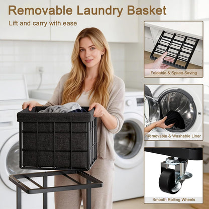 120L Vertical Laundry Sorter,3 Tier Metal Rolling Laundry Basket | Slim Tall Laundry Hamper 3 Section with wheels and 3 Removable Bags for Small Spaces, Dorm, Bathroom, Laundry Room, White