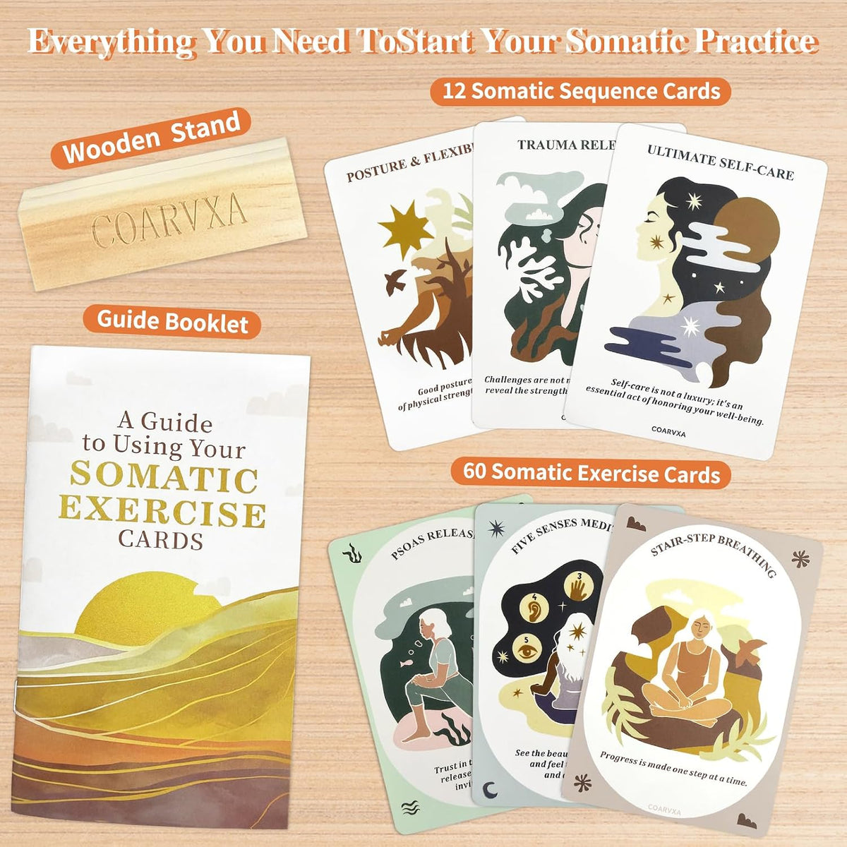 Somatic Therapy Exercise Cards for Women-60 Mindfulness Cards for Stress Reduction and Emotional Balance– Unique Motivational Gift for Yoga Instructors, Teachers & Yoga (somatic Therapy Cards)