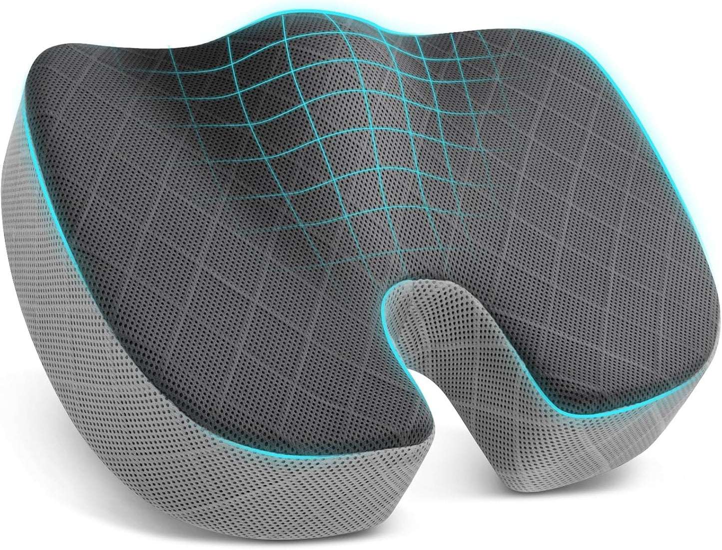 TushGuard Office/ Car Seat Cushion, Non-Slip Sciatica & Back Coccyx Tailbone Pain Relief Chair Pad, Memory Foam Butt Pillow for Computer Desk, Wheelchair, Driving (Black)