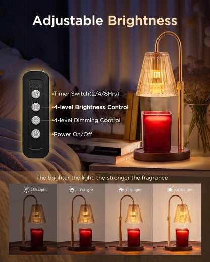 Candle Warmer Lamp with Timer Dimmer, Flameless Candle Warmer for Jar Candles, Height Adjustable Wax Warmer, House Warming Gifts New Home Decor, Birthday Gifts for Women (2 Bulbs Included)