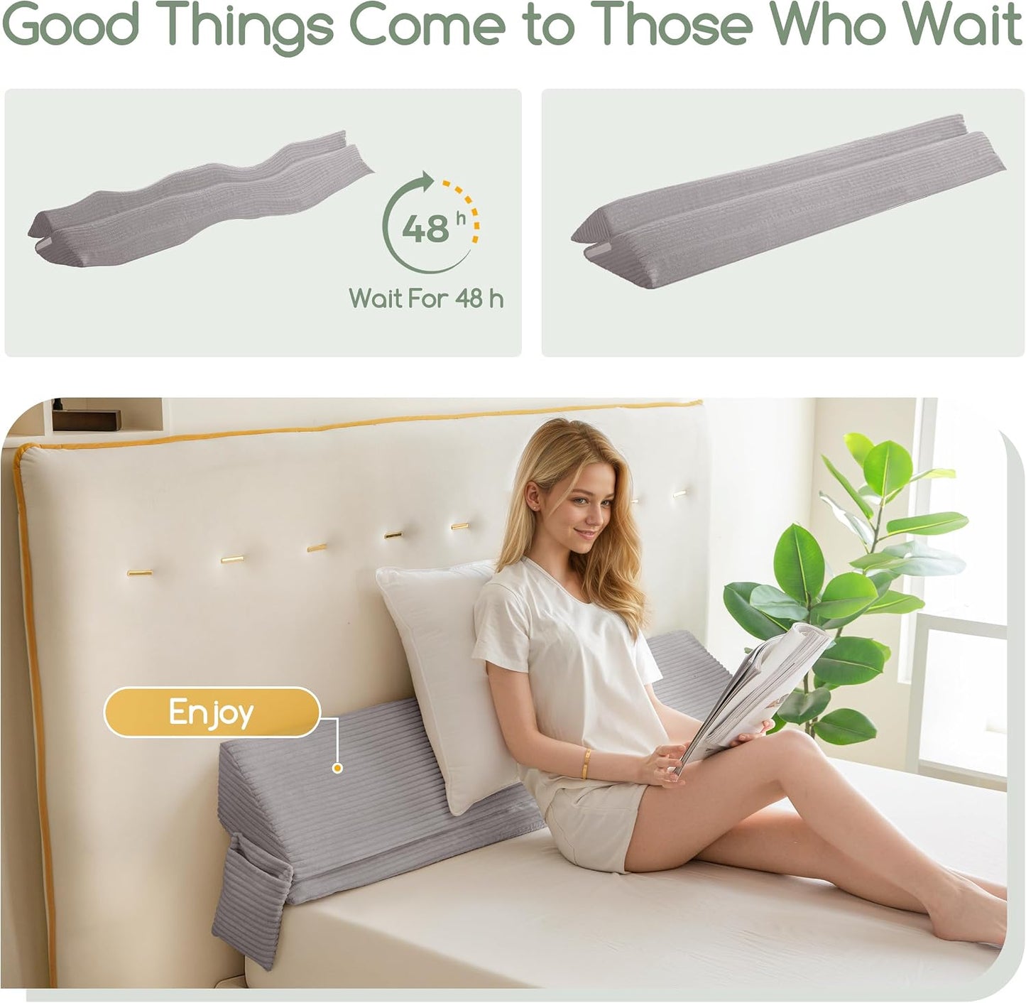 HIGOGOGO Queen Size Wedge Pillow for Headboard Gap - Multi Functional Mattress Wedge Bed Gap Filler Close The Gap (0-7") Between Your Mattress and Headboard or Wall (Grey 60"x11"x9")