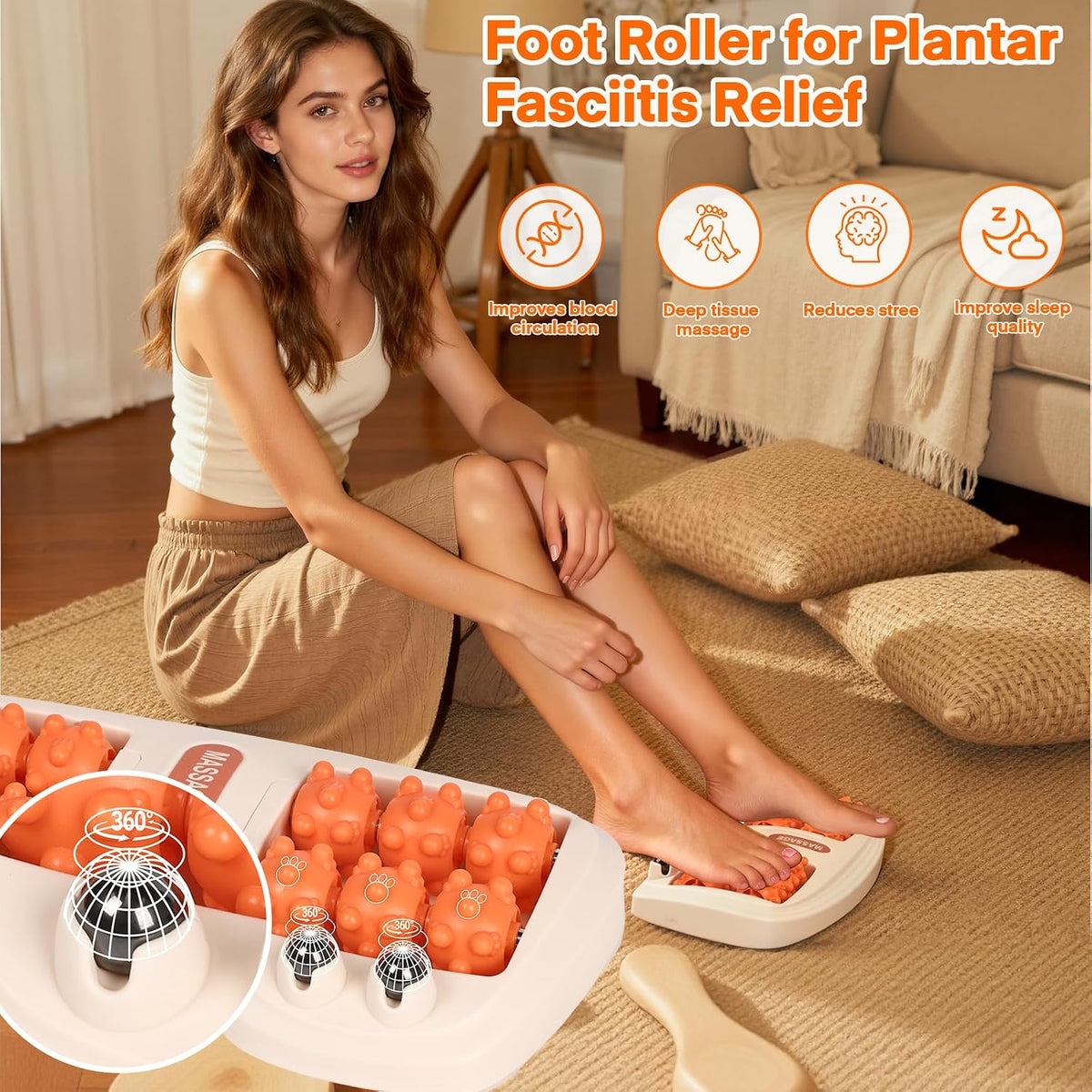 Meifuly Double Foot Massage Roller for Plantar Fasciitis, Portable Dual Foot Roller Tool for Home Use(Purple)