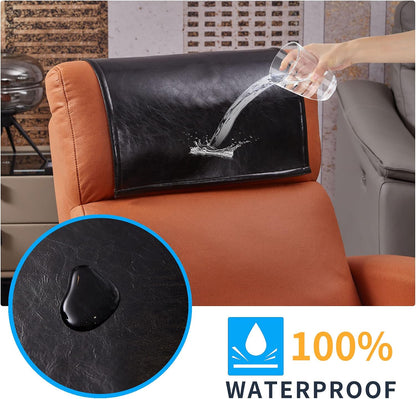 Non Slip Recliner Headrest Protector Washable Faux Leather Headrest Covers for Recliner Chair Waterproof Couch Head Rest Covers for Sofa,Furniture,Office Chair,Theater Seat