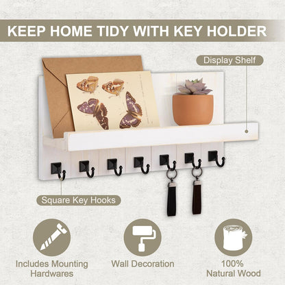 Key Holder for Wall, Decorative Key Holder with Shelf | Key and Mail Holder Wall Mount, Farmhouse Decor with 5 Key Hooks for Keys, Coats, ect.