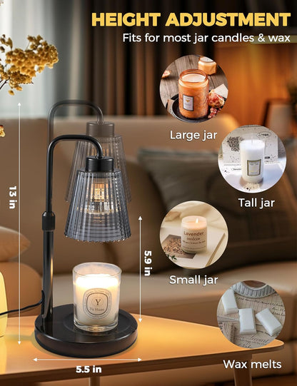 Silver Gray Candle Warmer Lamp with 24h Cycle Timer, Dimmable Wax Warmer