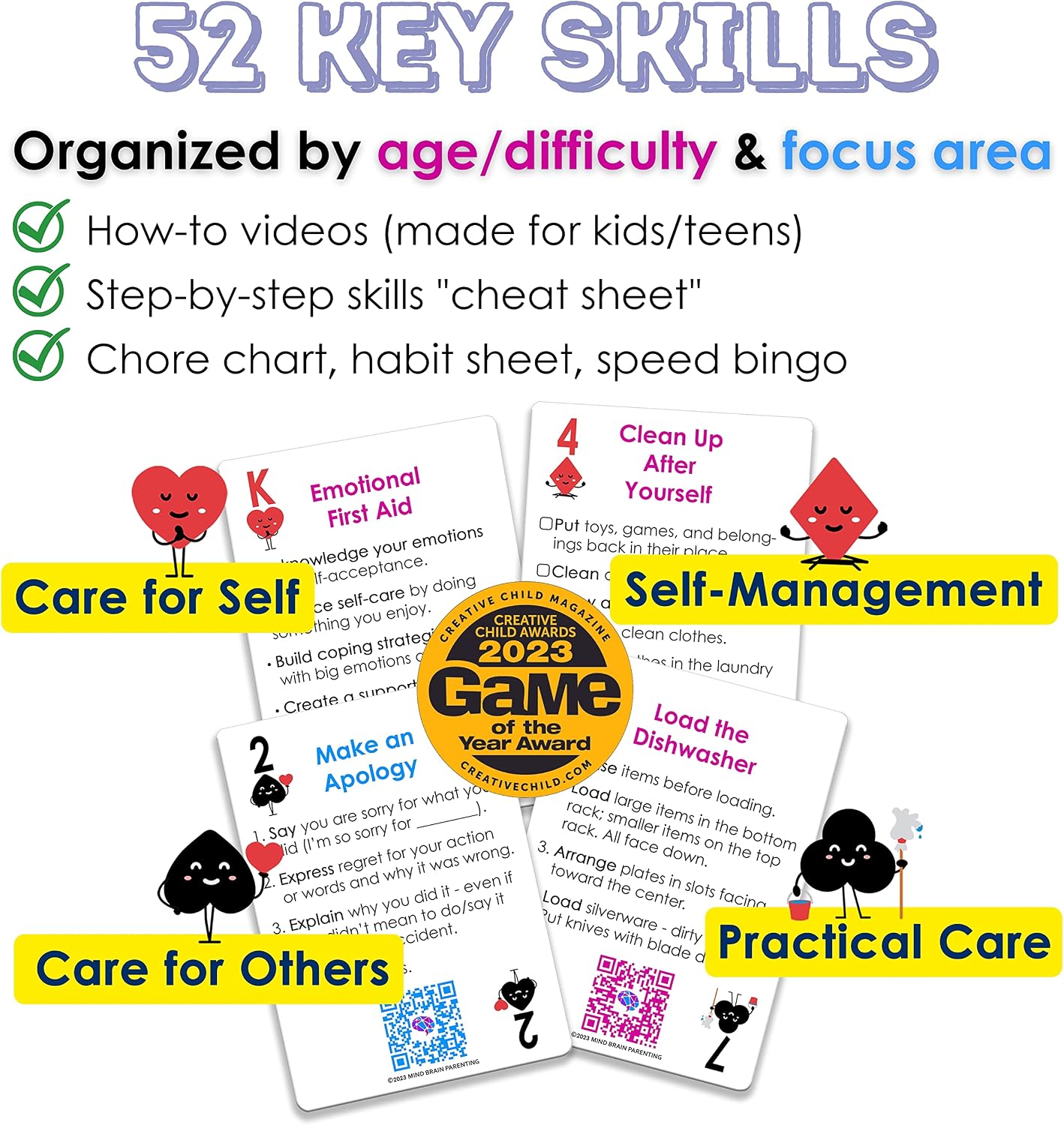 Mind Brain Emotion 52 Essential Life Skills: No-Excuses Game to Teach Kids, Teens & Adults How to Care for Self & Chores, Practical Solution for Responsible Boys, Confident Girls, Happy Family