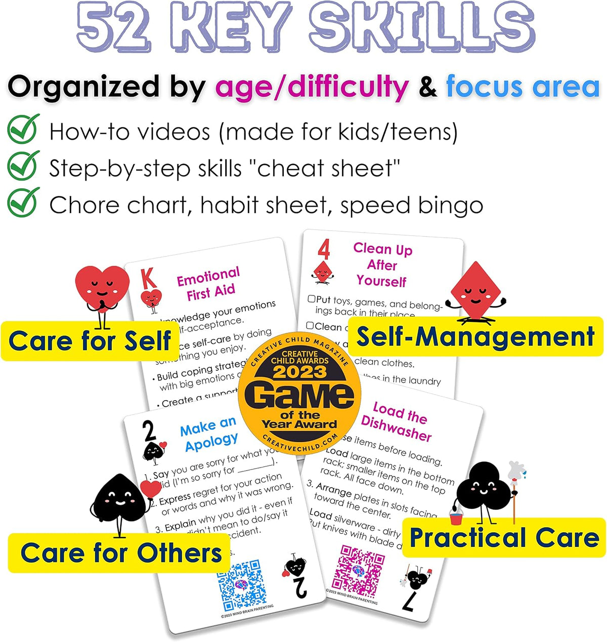 Mind Brain Emotion 52 Essential Life Skills: No-Excuses Game to Teach Kids, Teens & Adults How to Care for Self & Chores, Practical Solution for Responsible Boys, Confident Girls, Happy Family