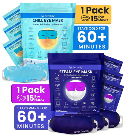 Eye Serenity Steam Eye Mask, Heated Eye Mask, Self Heating Warm Compress for Dry Eyes, Fast Relief for Stye, Puffy Sensitive Eyes, Moist Heat, Gift for Women and Men - Unscented