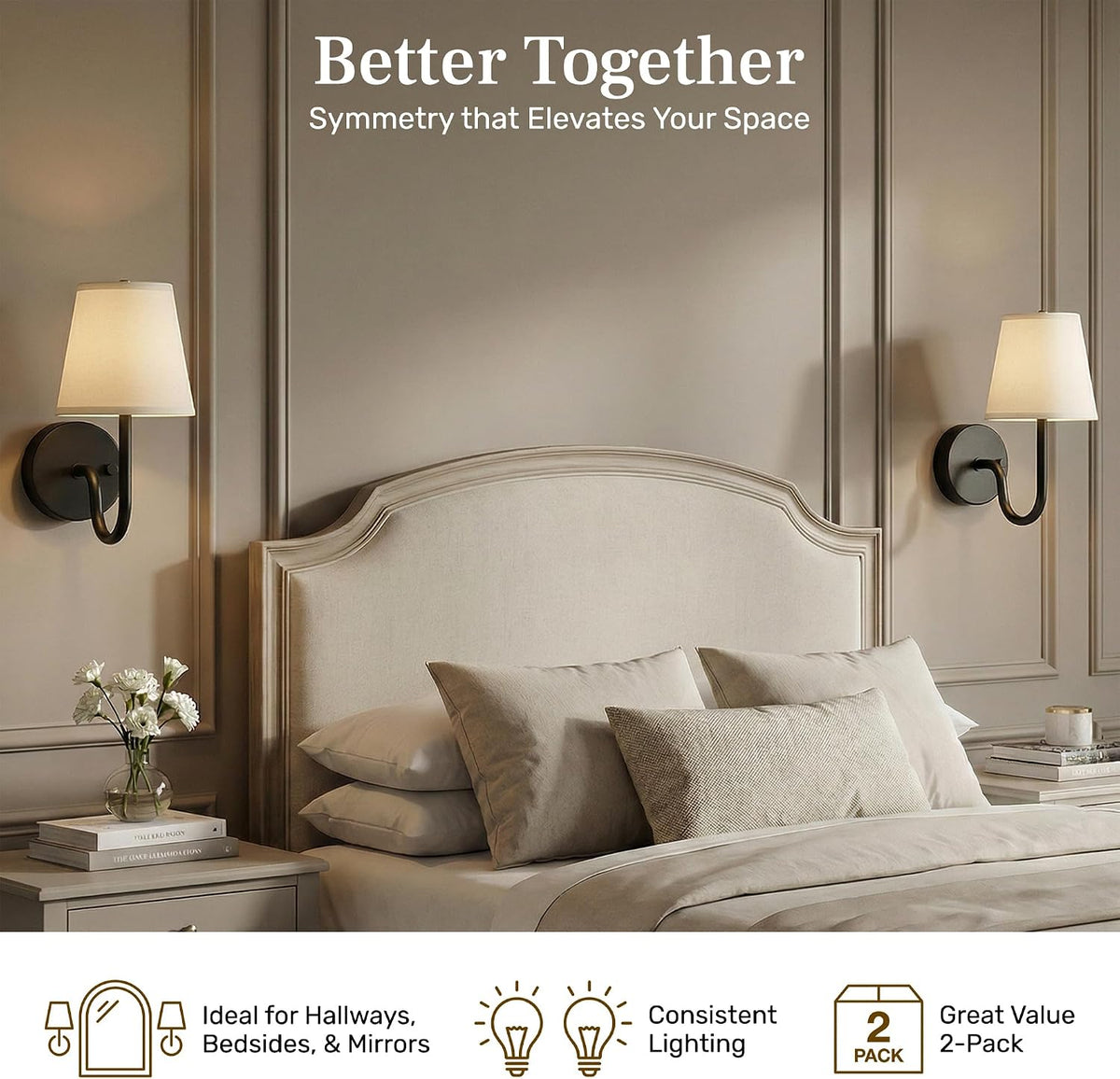 Bell+Howell 2 Pk Rechargeable Wall Sconces Set of Two - Gold