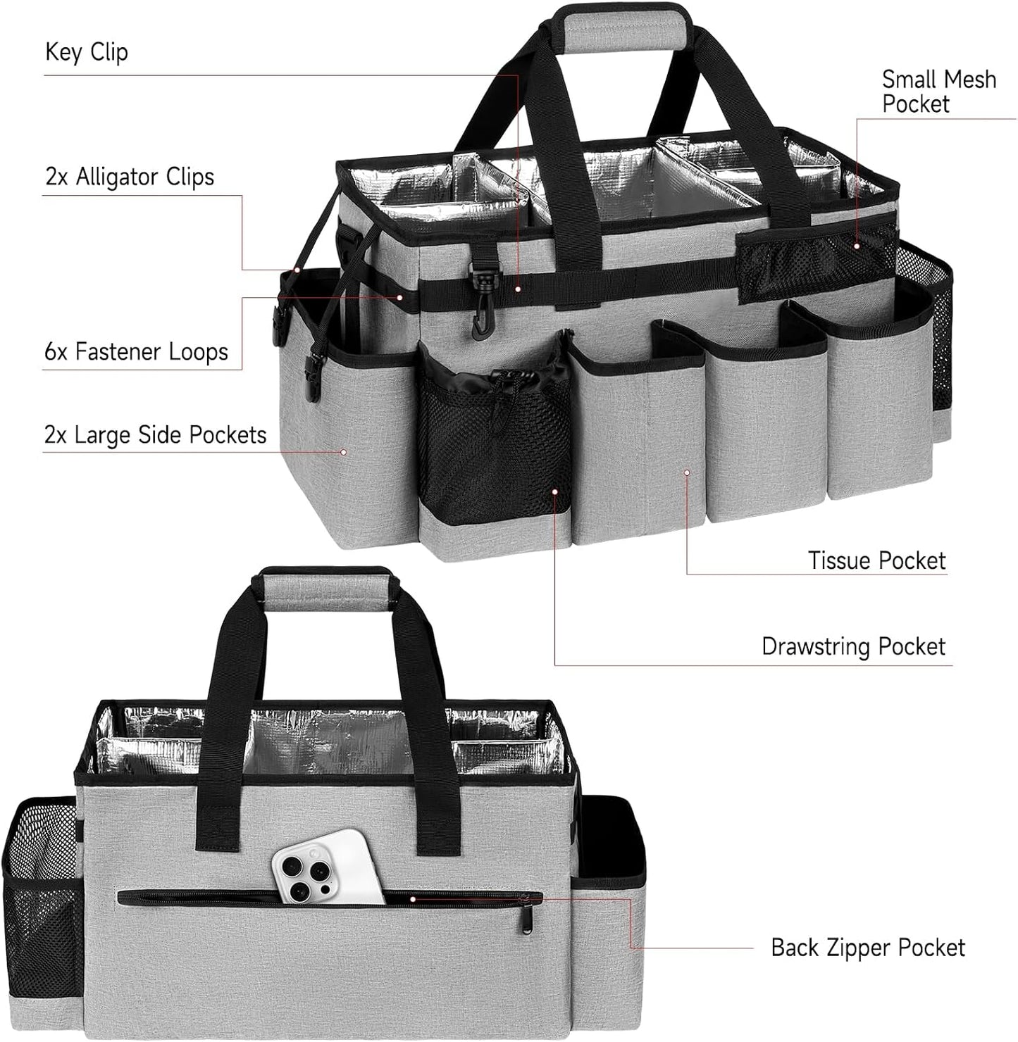 Cleaning Caddy Bag, Extra Large Cleaning Supply Bag for Housekeepers,Black | Sturdy Cleaning Caddy Organizer for Cleaning Supplies with Handle and Adjustable Shouder Strap, Easy to Clean Design
