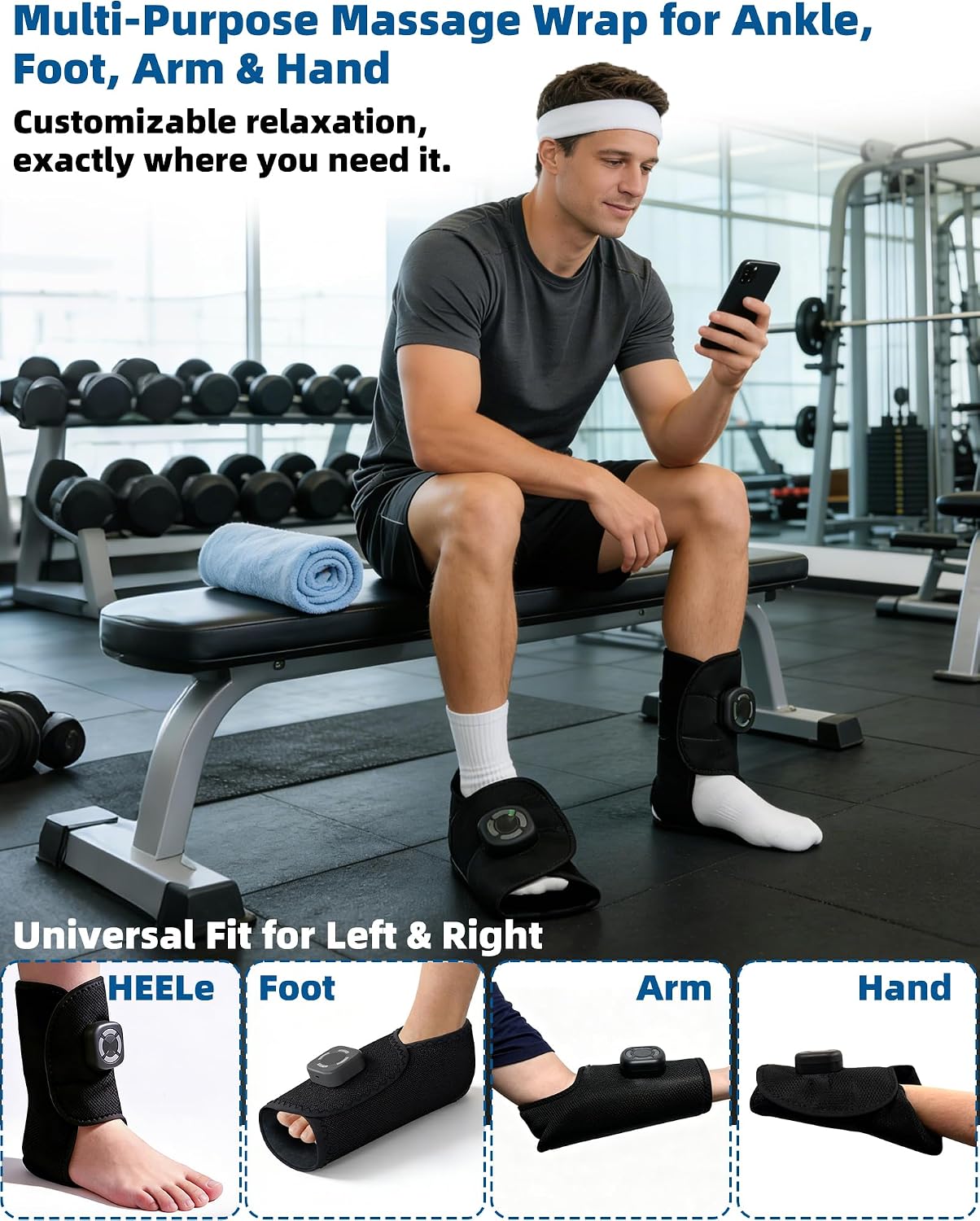 Cordless Air Compression Foot and Ankle Massager with Heat,1Wap | Portable Heat & Vibration Wrap for Tired Feet, Sore Arms & Swollen Ankles; Cordless, Rechargeable Gift for Men and Women