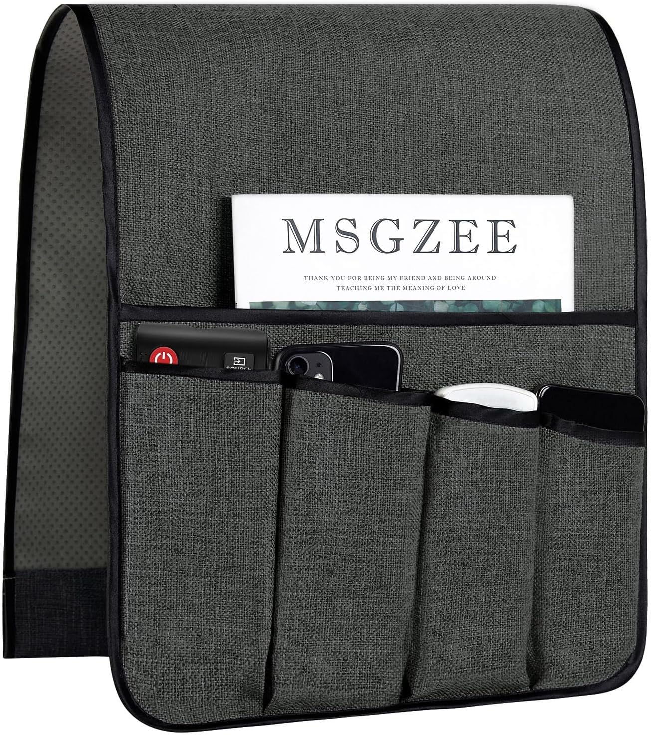 Sofa Armrest Organizer Non-Slip Arm Chair Hanging Caddy Remote Control Holder for Magazine, Phone, Books, Glasses(Black,13in)