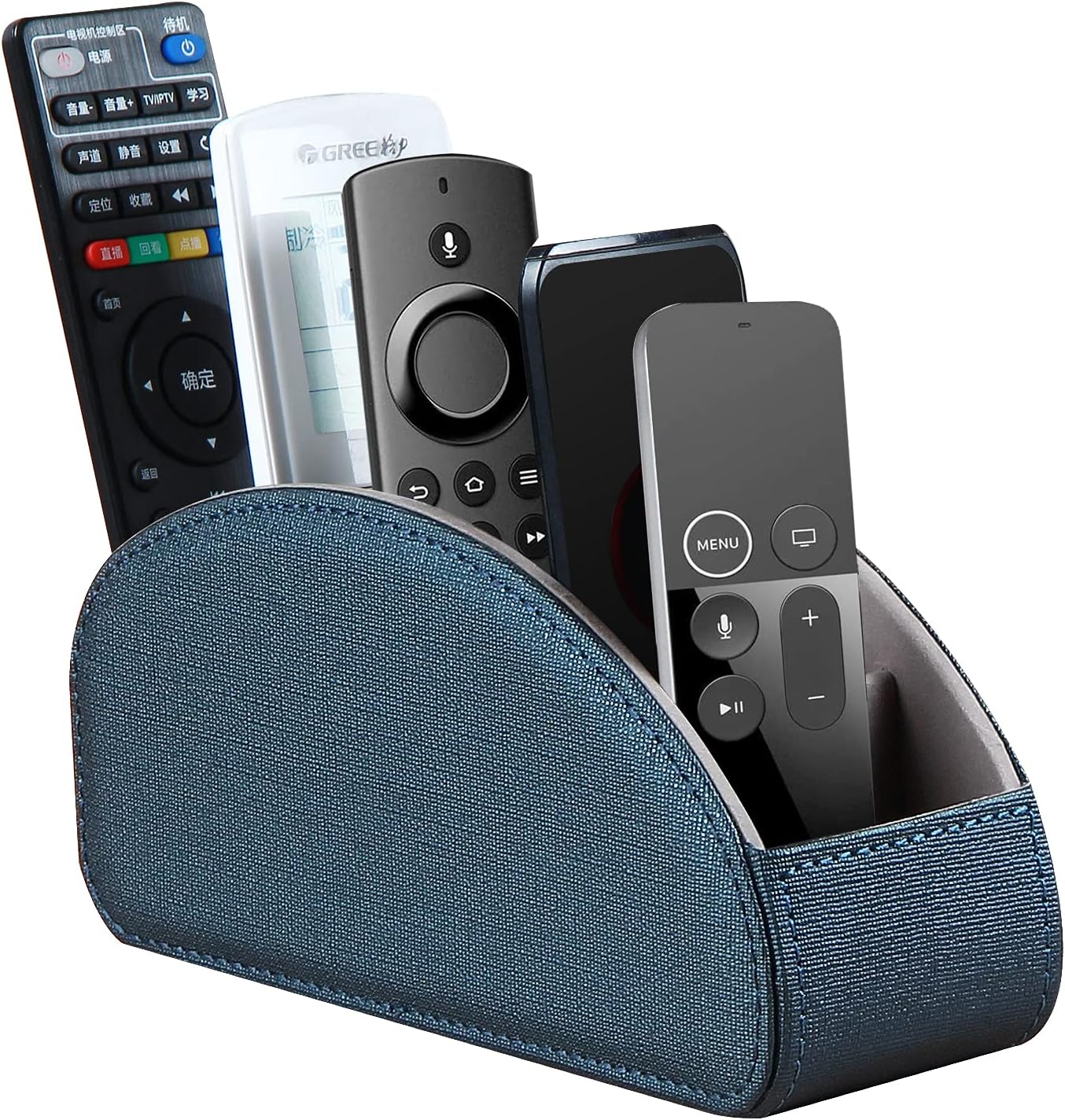 Pu Leather TV Remote Control Holder with 5 Compartments,Remote Caddy/Tray | Bedside Table Desk Storage Box/Organizer for Pen,DVD,Blu-Ray,Media Player,Heater Controller,Cosmetics,Glasses,Office Supplies