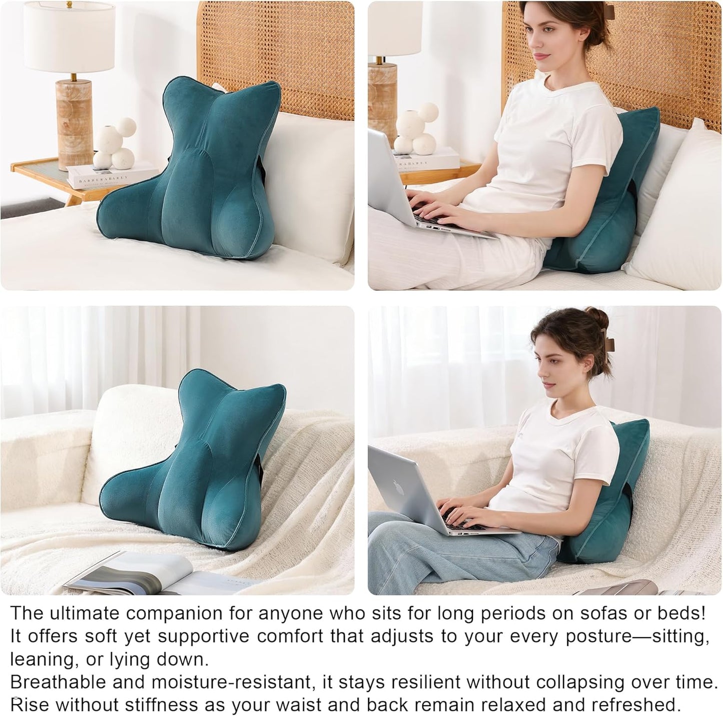 Lumbar Support Pillow(Pat. Pend) – Multi-Functional Ergonomic Back Cushion for Sofa Chair, Car Seat & Sofa, Reading Pillow with Firm Multi-Zone Support to Relieve Lower Back Pain, Misty White