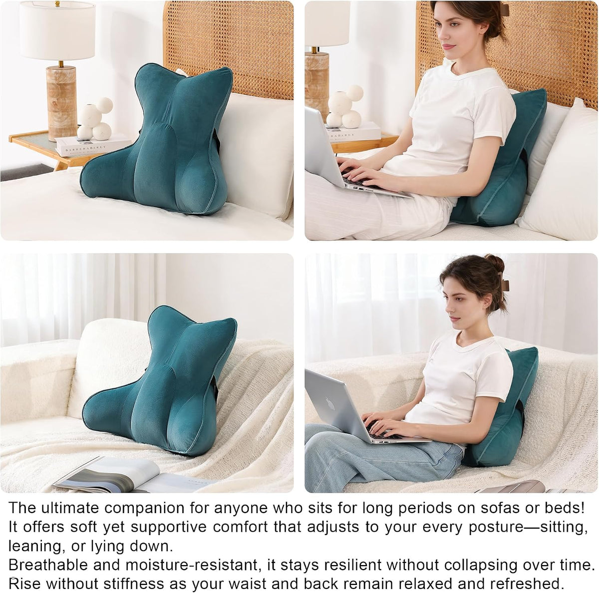 Lumbar Support Pillow(Pat. Pend) – Multi-Functional Ergonomic Back Cushion for Sofa Chair, Car Seat & Sofa, Reading Pillow with Firm Multi-Zone Support to Relieve Lower Back Pain, Misty White