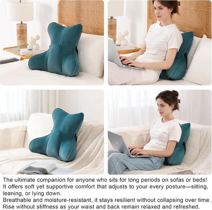 Lumbar Support Pillow(Pat. Pend) – Multi-Functional Ergonomic Back Cushion for Sofa Chair, Car Seat & Sofa, Reading Pillow with Firm Multi-Zone Support to Relieve Lower Back Pain, Misty White