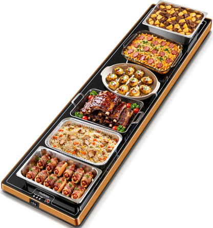 Warming Mat for Food,Extra Long 40"x12",Tempered Glass Warming Tray, Black