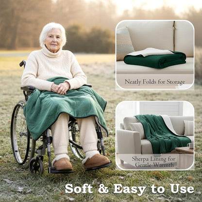 Wheelchair Lap Blanket for Seniors, 43" * 28" Soft Sherpa Lined Knee & Lap Cover, Warm Lightweight Throw with Snap Buttons, Cozy Comfort for Elderly & Caregivers, Wine Red