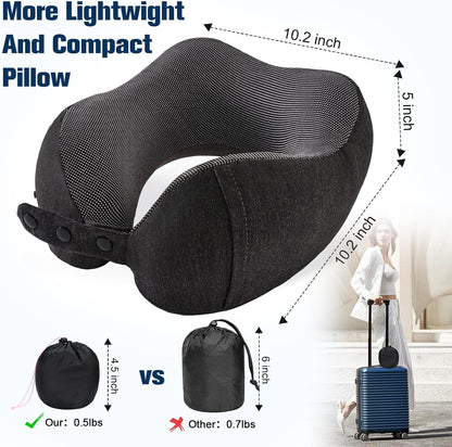 Cirorld Neck Pillow for Traveling, Travel Pillows for Airplanes,100% Pure Memory Foam Travel Neck Pillow, Adjustable Flight Pillow, Portable Plane Accessories with Eye Mask, Earplugs, Carry Bag