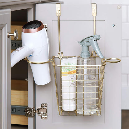 Spectrum Grid Over the Cabinet Styling Station (Satin Nickel) - Tall Bathroom & Under Sink Organizer for Hair Dryer, Beauty Tools, Accessories, & Home Essentials