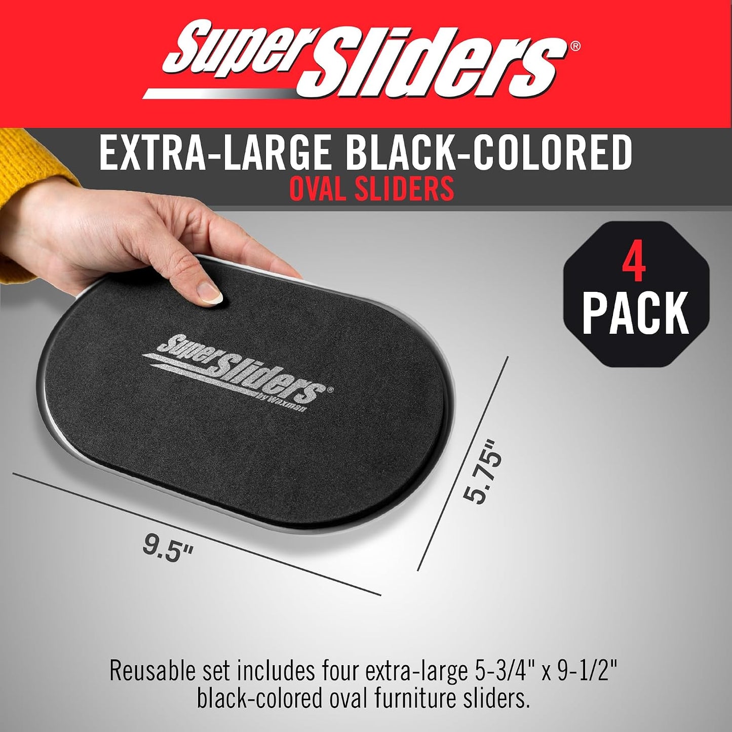 Super Sliders 5-3/4" x 9-1/2" XL Oval Reusable Furniture Sliders for Carpet, Anti-Slip Protective Furniture Moving Pads for Beds, Sofas, Dressers, Set of 4, Brown