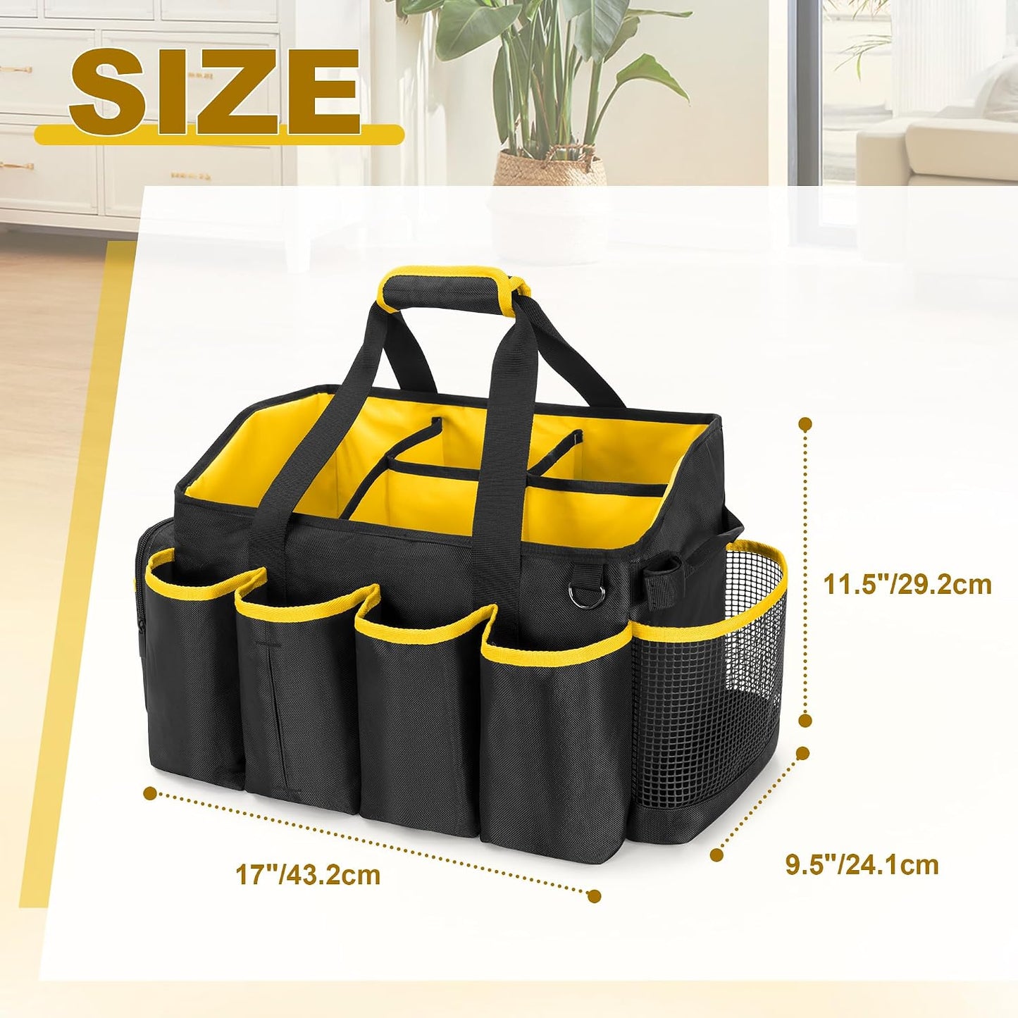 PGmoon Extra-Large Cleaning Caddy Organizer Bag with Handle | Cleaning Supply Tote Bag Built-in Support Boards for Car, Home, Housekeeping Work, Kitchen Cleaning Supplies