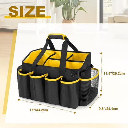 PGmoon Extra-Large Cleaning Caddy Organizer Bag with Handle | Cleaning Supply Tote Bag Built-in Support Boards for Car, Home, Housekeeping Work, Kitchen Cleaning Supplies