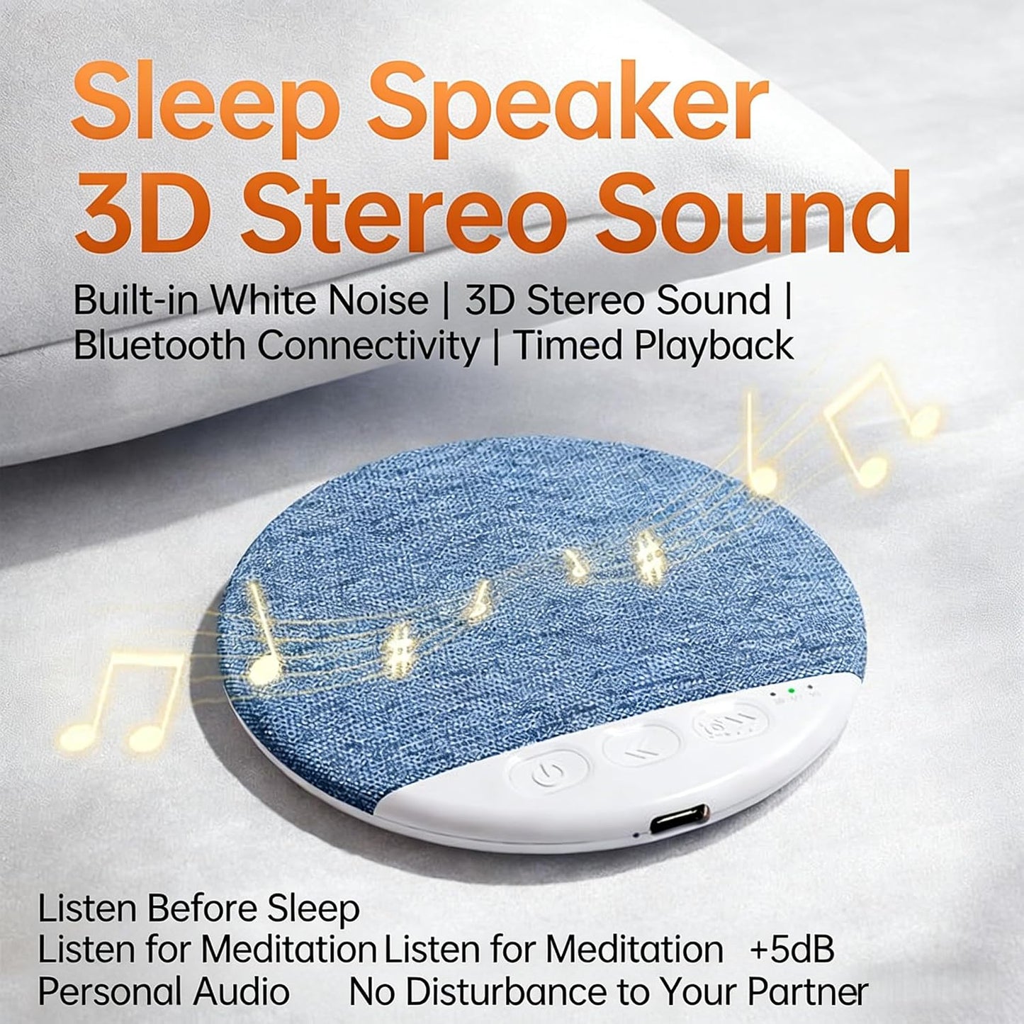 2026 New Bluetooth Pillow Speaker for Sleeping, Ultra-Thin 1.1cm Under Pillow Speaker with White Noise Timer & Bluetooth 5.4, Wireless Sleep Aid with Stereo Bass, Comfortable for Adult Side Sleepers