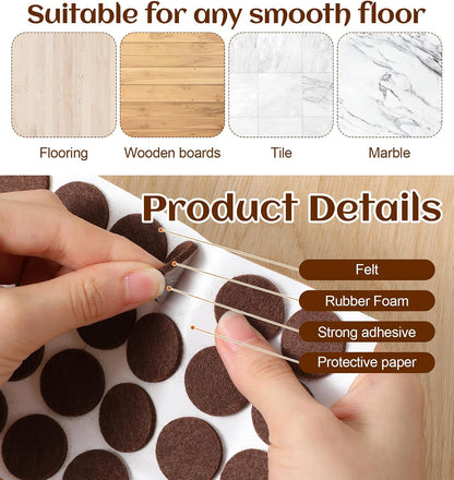 120 PCS Felt Pads for Cabinet Doors, Felt Furniture Pads 1/2 Inch Round Chairs, Self-Adhesive to Protect Surfaces (Brown, 0.87 inch)