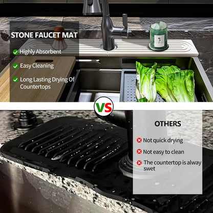 Stone Faucet Mat For Kitchen Sink, 23.6" Diatomite Quick Drying Stone Mat For Kitchen Sink, Sink Splash Guard, Super Absorbent, Sink Stone Quick Dry Around Faucet For Bathroom Counter (White)
