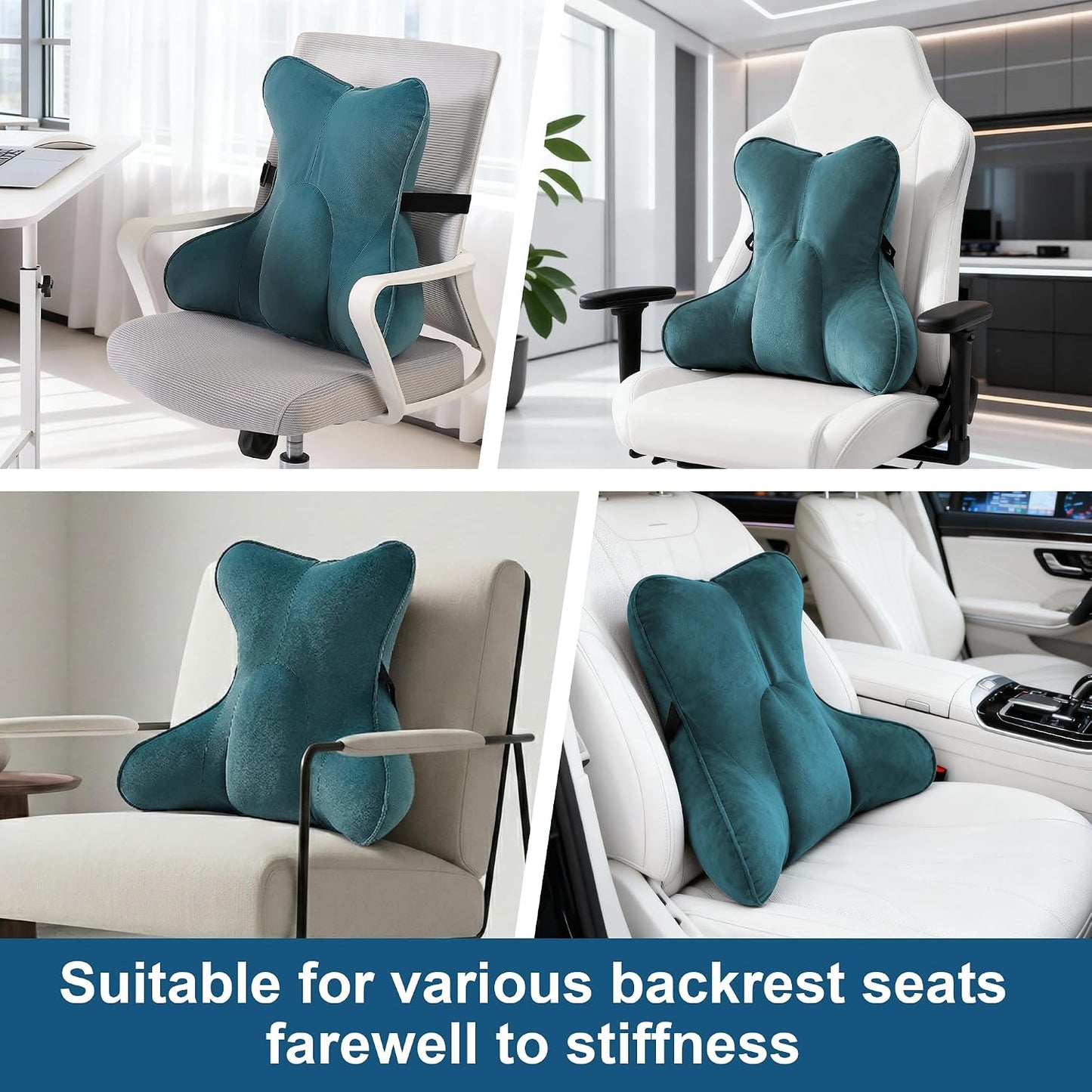Lumbar Support Pillow(Pat. Pend) – Multi-Functional Ergonomic Back Cushion for Sofa Chair, Car Seat & Sofa, Reading Pillow with Firm Multi-Zone Support to Relieve Lower Back Pain, Misty White