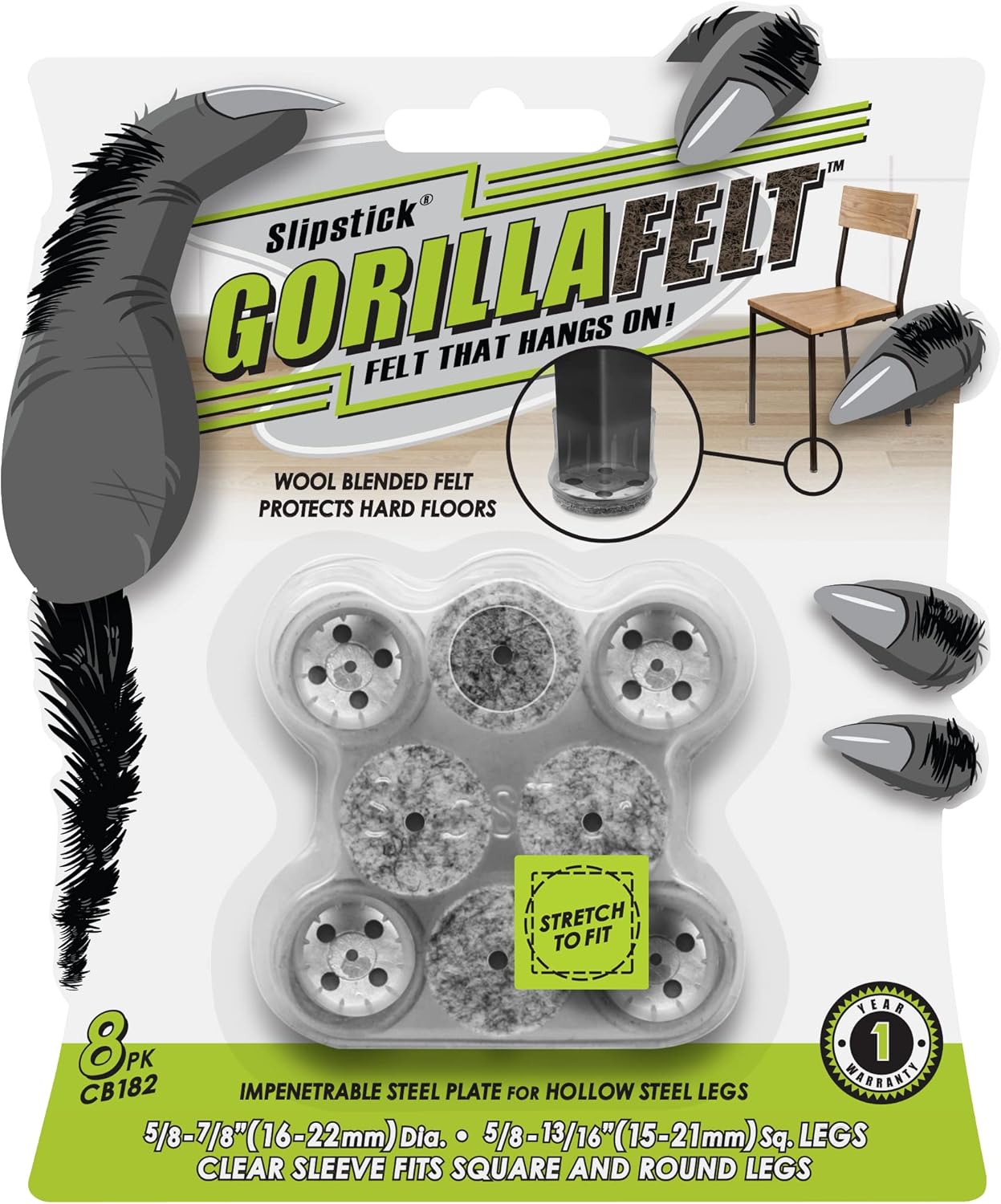 Slipstick Gorilla Felt Furniture Pads (189 Piece Variety Pack) Premium Furniture Pads & Chair Leg Floor Protectors for Hardwood Floors & Hard Surfaces