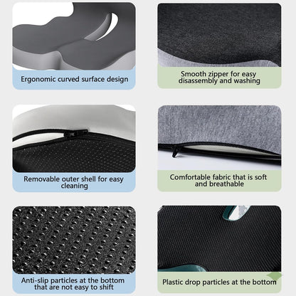 Seat Cushion Memory Foam with Ergonomic L-Shaped Extra Wide Support for Lower Back Relief, Comfort Cushion for Office Chair, Car Seat & Gaming Seat, Helps Sciatica Pain, Posture Improvement (Gray)