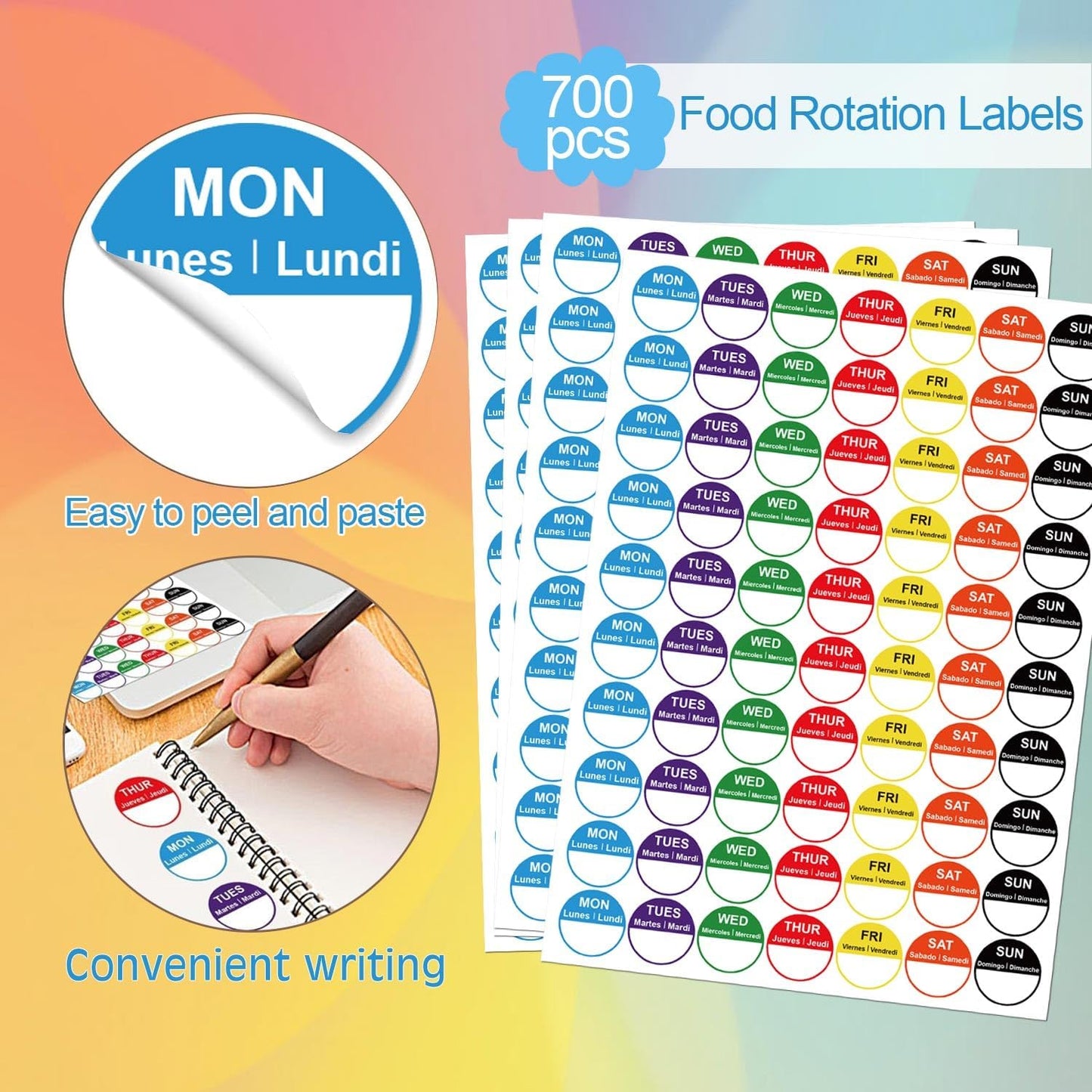 7 Days of The Week Labels 1 Inch Color Coding Food Rotation Labels - Self Adhesive Mon, Tue, Wed, Thurs, Fri, Sat Sun Day Label 700 Pcs