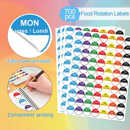 7 Days of The Week Labels 1 Inch Color Coding Food Rotation Labels - Self Adhesive Mon, Tue, Wed, Thurs, Fri, Sat Sun Day Label 700 Pcs