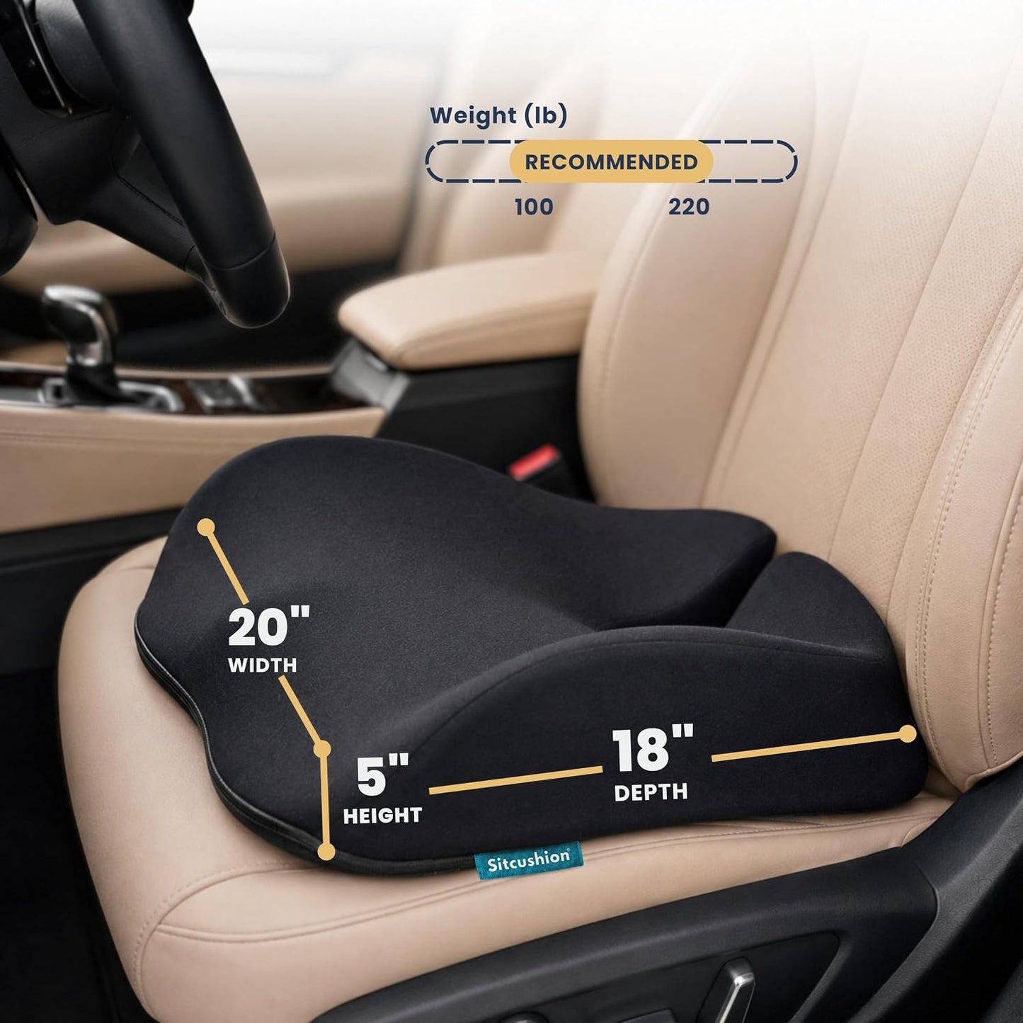 Car Seat Cushion for Driving, Sciatica Pain Relief Car Pillow and Seat Pad | Extra Large Driver Seat Cushion Offers Broad Car-Seat Coverage to Ease Hip and Tailbone Pressure During Long Drives (Black)