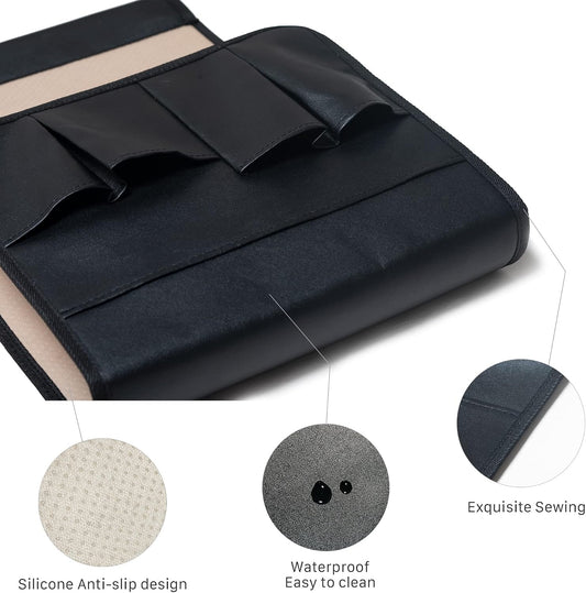 PU Leather Sofa Armrest Organizer, Armchair Magazine Holders, Waterproof Remote Holder for Recliner Couch with 1 Large Pocket, 4 Small Pockets for Magazine, Remote, Phone, Ipad, Books (brown)