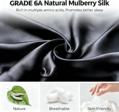 100% Mulberry Silk Sleep Mask for Women & Men – 22 Momme 6A Grade, 3D Contoured Total Blackout Eye Mask for Side Sleepers, Eyelash Extensions, Adjustable Strap, Breathable Blindfold (Black)